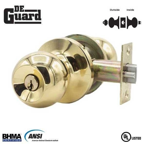 Deguard Premium Knobset Entry Lock UL Listed Polished Brass Finish - SC1 DK01-PB-SC1